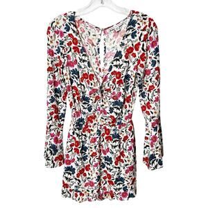 AMERICAN EAGLE OUTFITTERS FLORAL PRINT PINK WHITE BLUE WOMEN V-NECK ROMPER XS